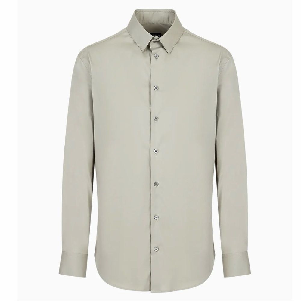 Armani Collezioni Smooth Knit Button Front Shirt Mud Size L Quiet Luxury